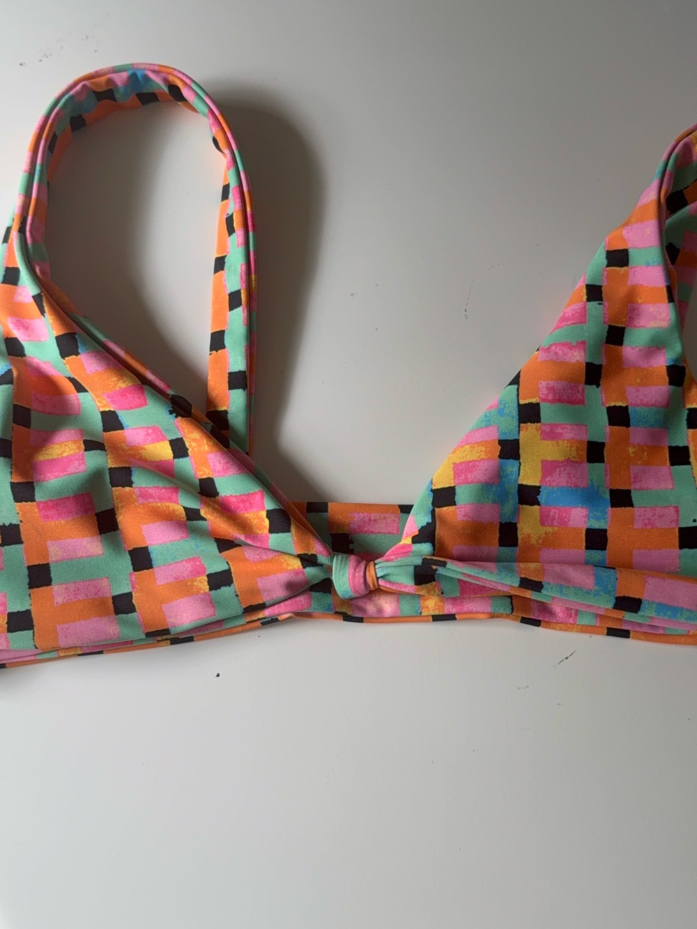 Skatie Multicolor Check Knot Triangle Bikini Top